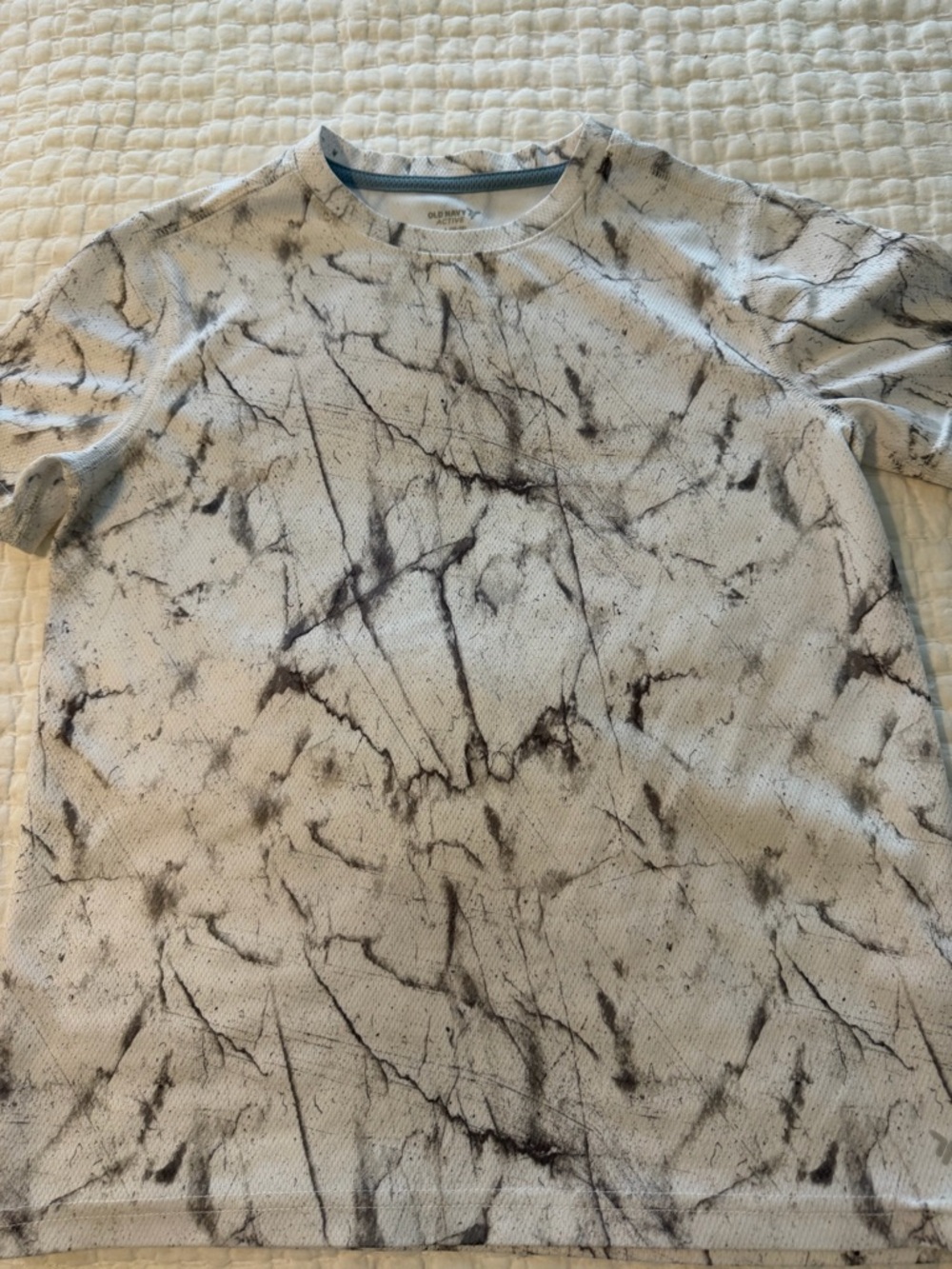Boys Marble-Print Short Sleeve Dry Fit Shirt - White/Black
